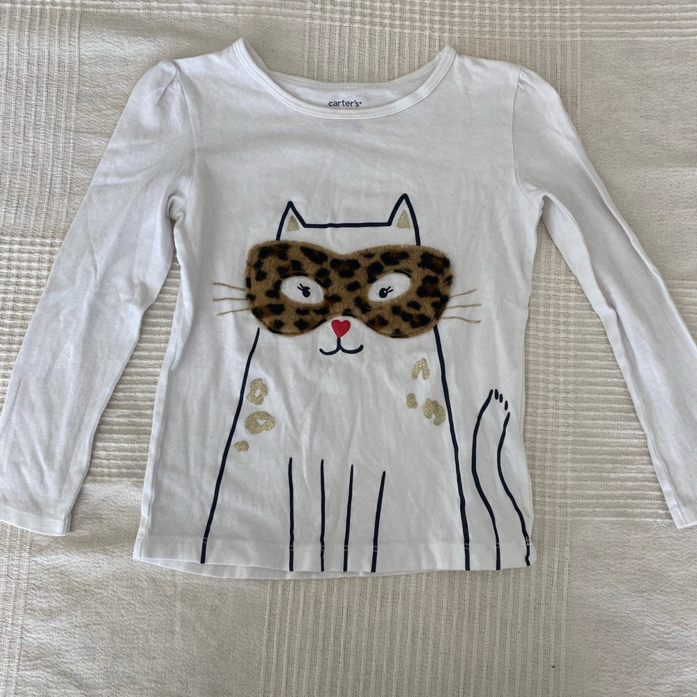 4T - Carter's White Cat Graphic Kids Shirt